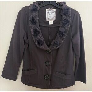Nick & Mo Rosetta Jacket Women Medium Gray Boho Anthropologie Ruffle Short